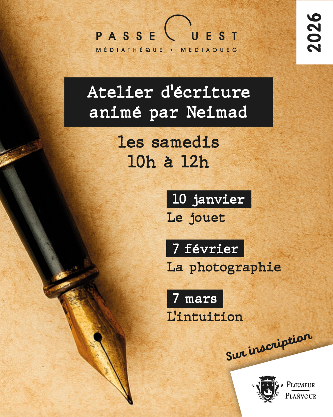atelier d'écriture à la mediathèque passe ouest nimé par neimad