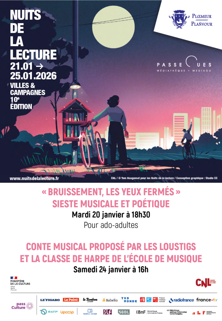 Les nuits de la lecture, médiathèque passe ouest ploemeur 21 au 25 janvier