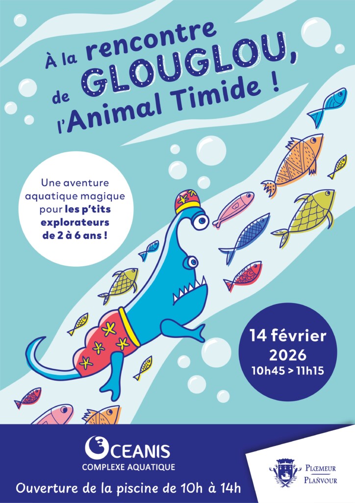Affiche "à la rencontre de Glou Glou, l'animal timide" - Piscine Océanis le 14 février 2026