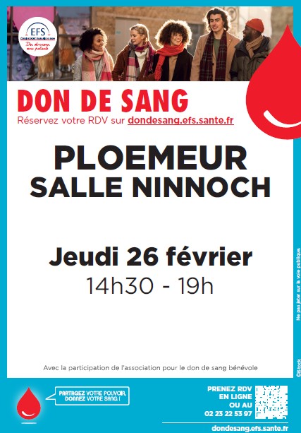 Affiche don du sang 26 février Salle ninnoch